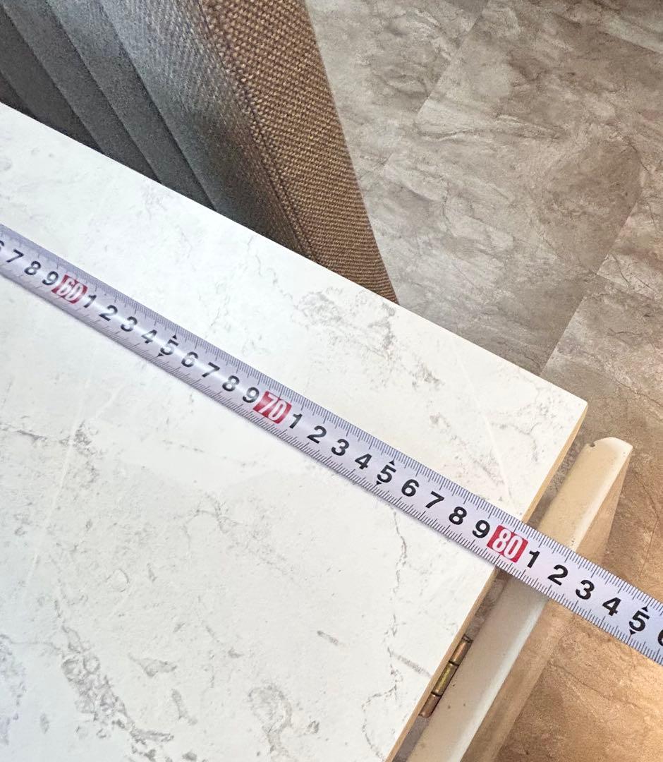 伸長式ダイニングテーブル3点セット 椅子2脚 大理石調 80/120×80H70