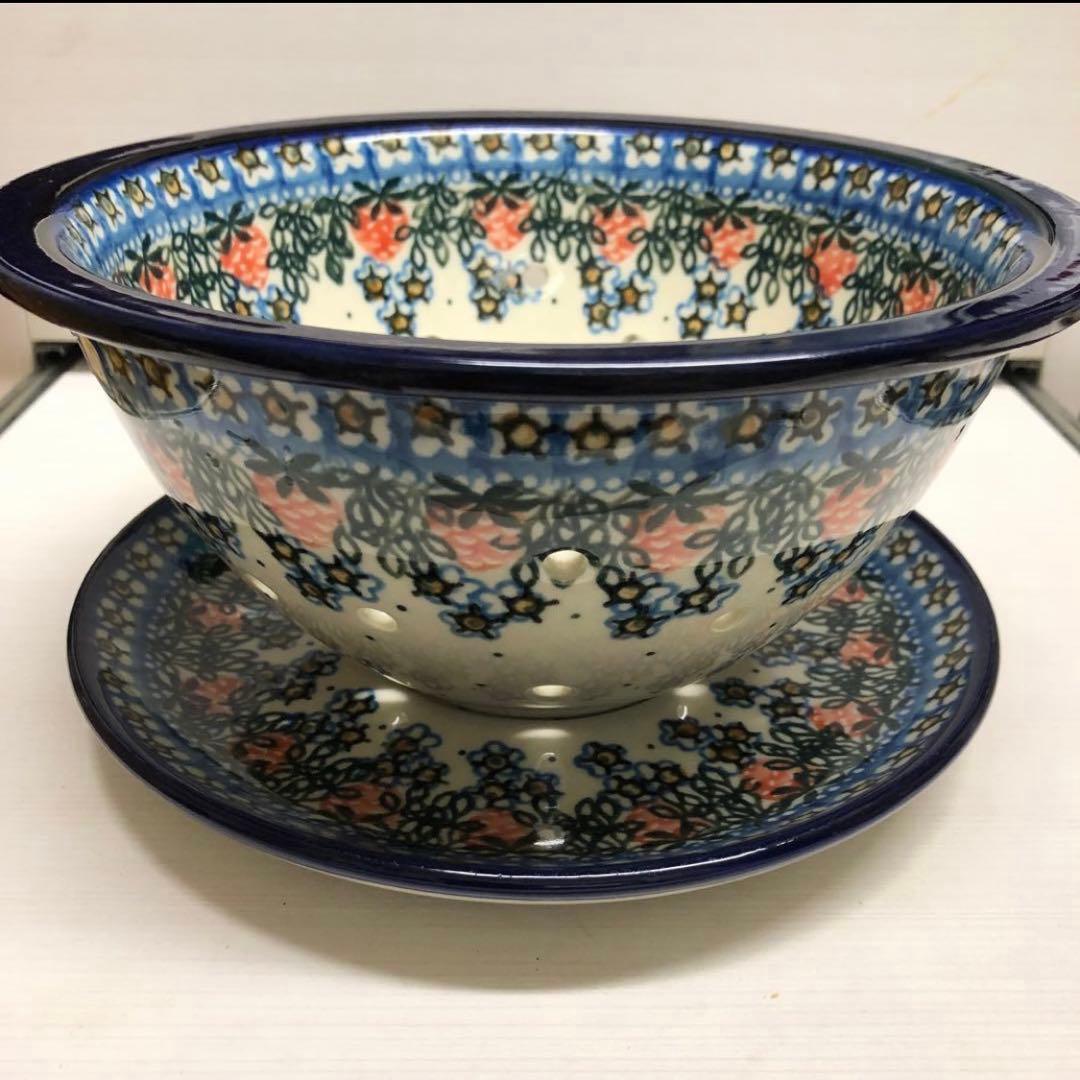 ポーリッシュポタリー　水切りボウル皿セット イチゴ　コランダー　ポーランド食器