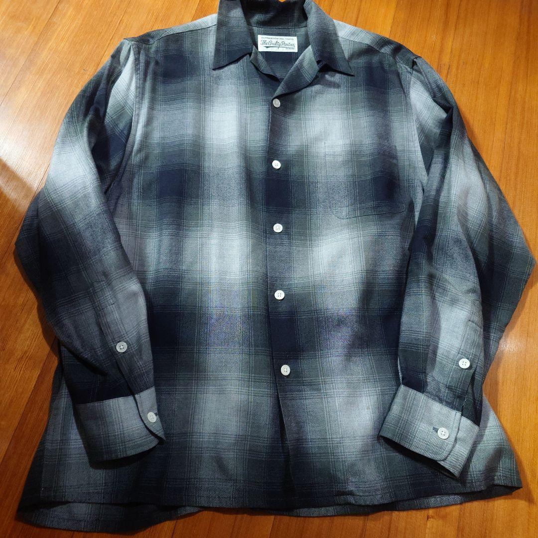 ワコマリア23FWレーヨンオンブレチェックシャツМ　グレーオープンカラーシャツ