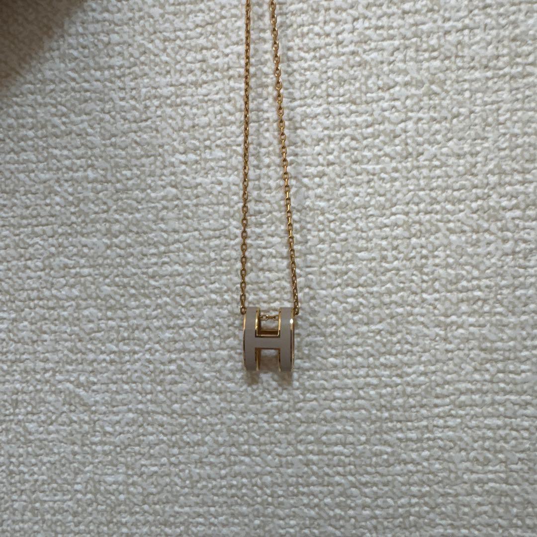 HERMES H型ペンダントネックレス ポップ ピンクゴールド ベージュ