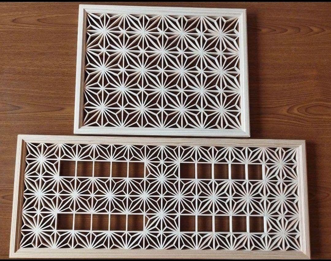 152❣️特価❣️ 麻の葉組子 吹き抜け２枚一組 木製額縁