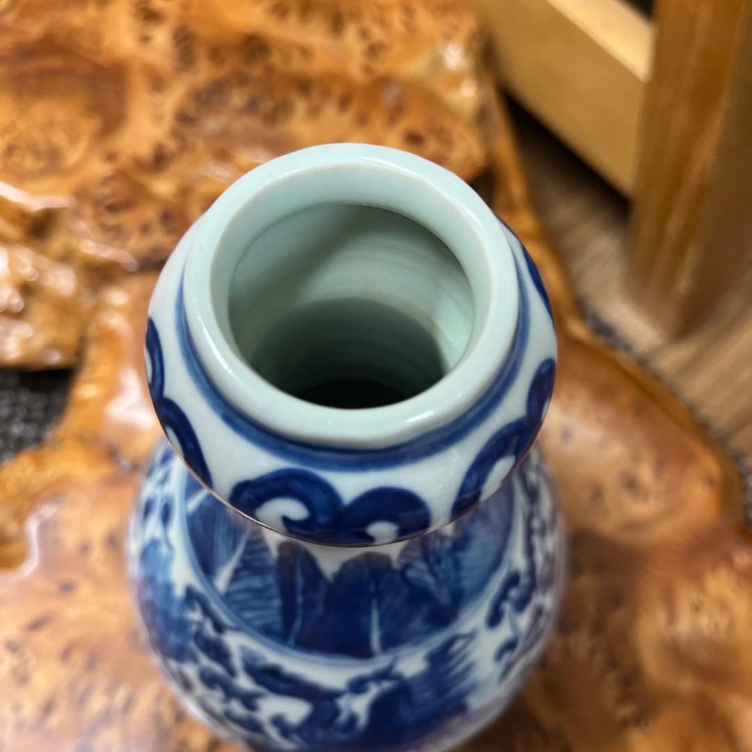 中国古美術　鳳凰　青と白が美しい陶器　大清康熙年製　花瓶 床の間などに♪ 壺