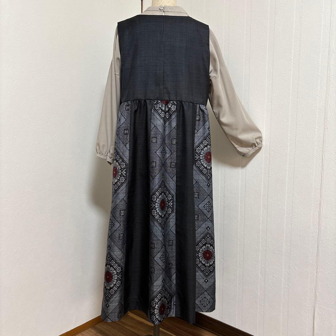 着物リメイク　Ｌサイズ 本場大島紬２種のジャンパースカート