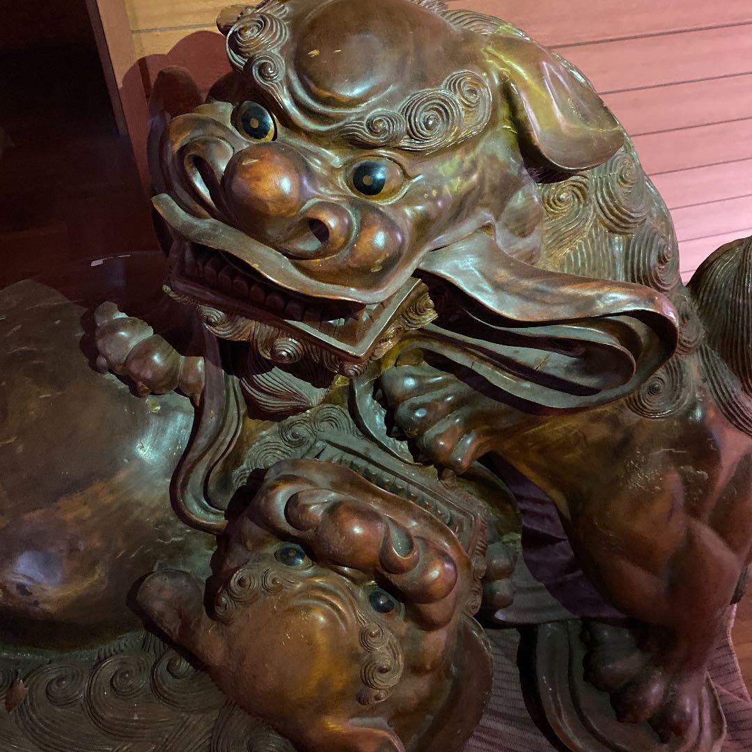 玉杢の特大獅子一刀彫り　名作珍品