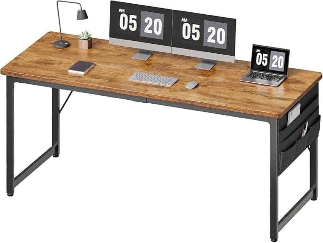 モダンデザイン パソコンデスク160cm 奥行60cm収納袋フック付ピンテージ