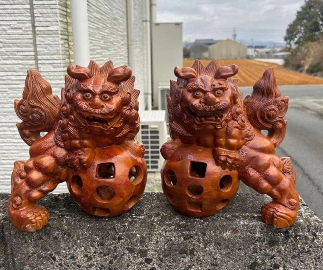 木製 獅子像 置物 レトロシーサー
