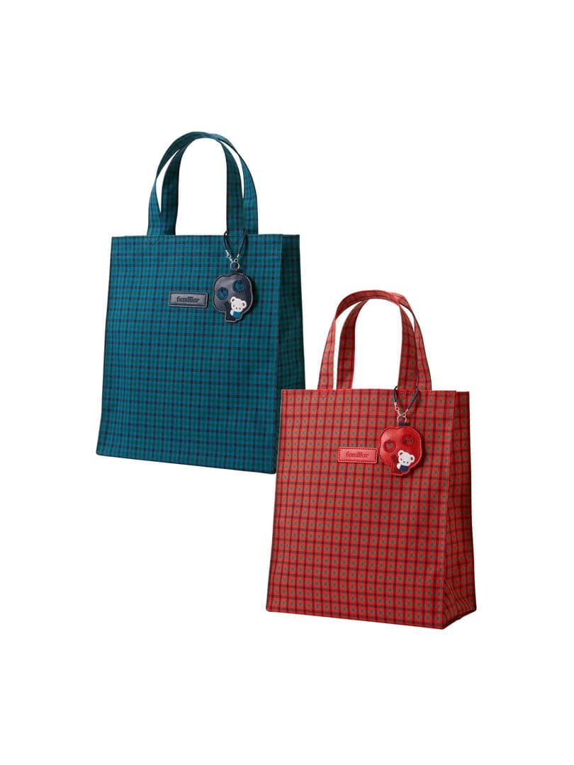 ファミリア チェック トート バッグ 青系