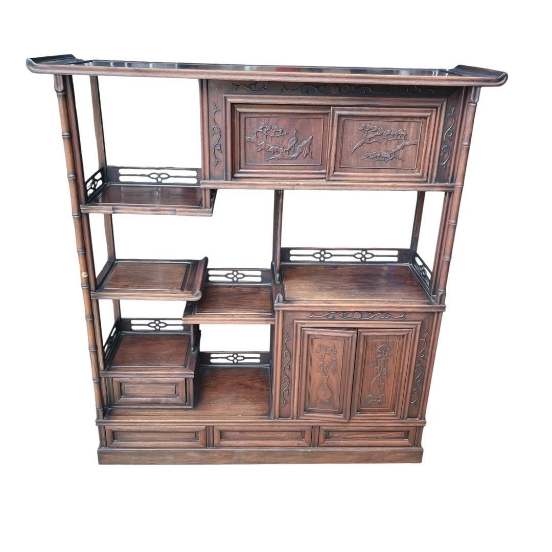 唐木 無垢材 高級 茶棚 花梨 茶箪笥 違い棚 総花梨 飾り棚