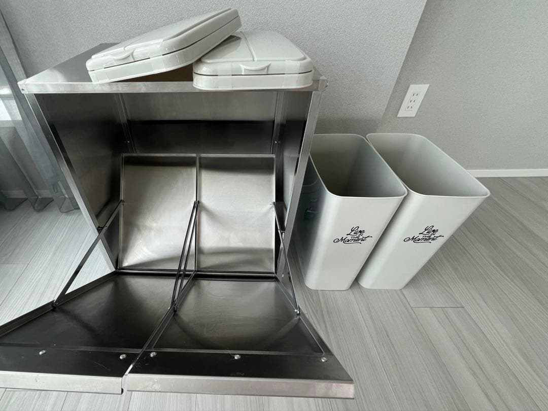 ★最終値下げ★ディノス ステンレス製ダストボックスワゴン 2分別タイプ　ゴミ箱