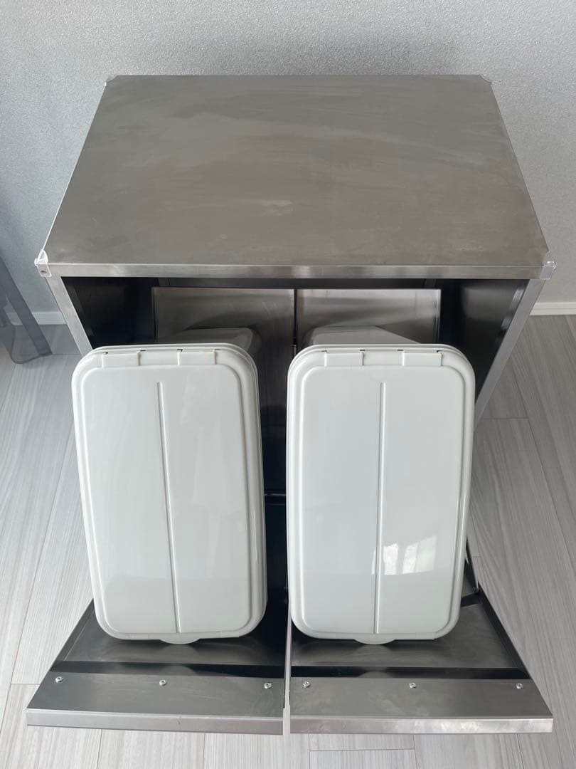 ★最終値下げ★ディノス ステンレス製ダストボックスワゴン 2分別タイプ　ゴミ箱