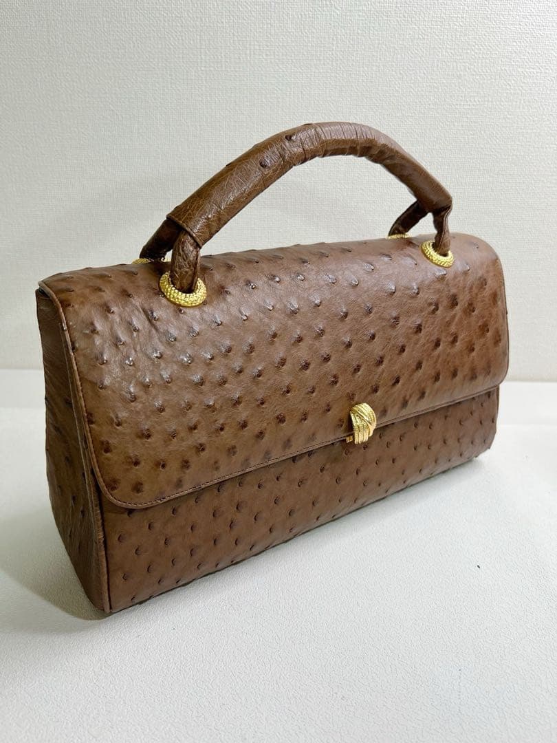 オーストリッチレザーバッグ（ブラウン／サイズ：30cm）