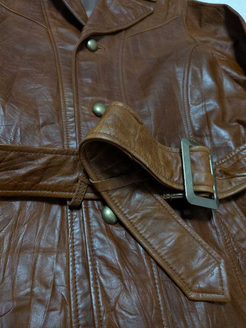 ミッシェルクランオム レザー トレンチコート ベルト付き　馬革　48 ブラウン