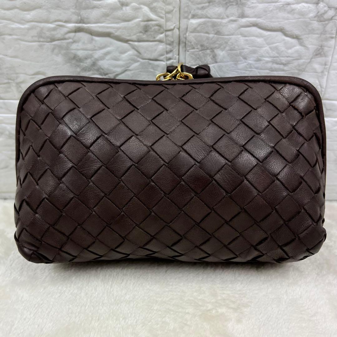 【美品】ボッテガヴェネタ マルチ ポーチ イントレチャート レザー 茶 ブラウン