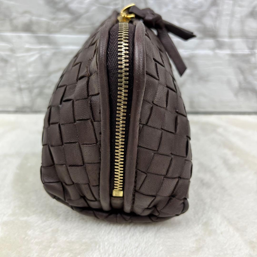 【美品】ボッテガヴェネタ マルチ ポーチ イントレチャート レザー 茶 ブラウン