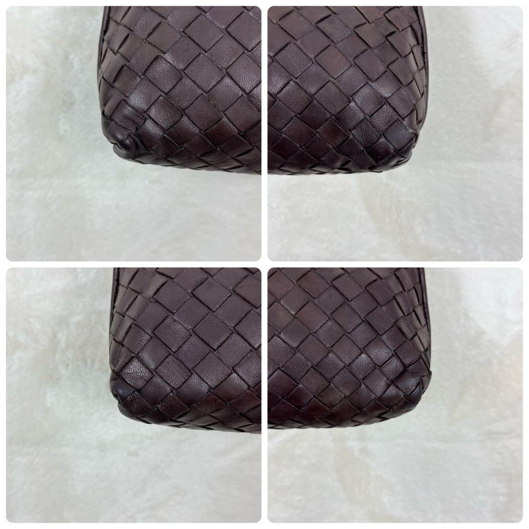 【美品】ボッテガヴェネタ マルチ ポーチ イントレチャート レザー 茶 ブラウン