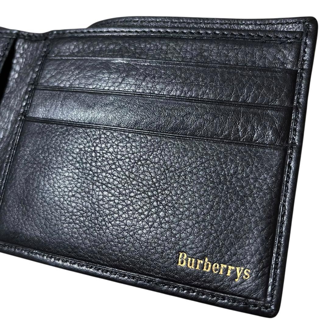 未使用✨バーバリー　ロゴ型押し　財布　二つ折り　ブラック　本革　ノバチェック