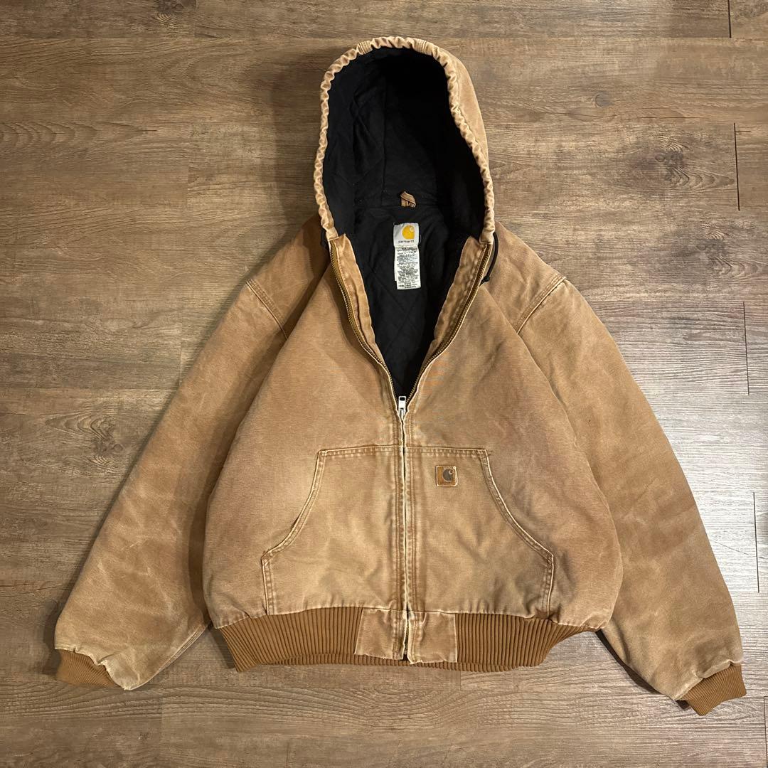 古着　カーハート アクティブジャケット ベージュ フェード　ダック生地