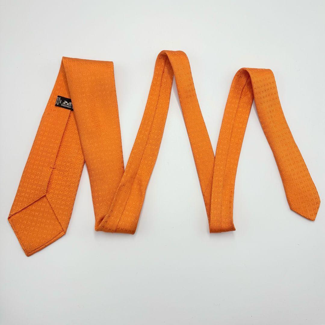 エルメス H柄 ネクタイ ファソネ エルメスカラー オレンジ シルク100%