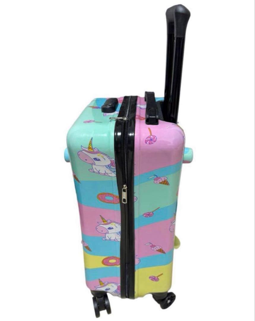 美品 乗れるキッズキャリーケース 安全ベルト付き キッズスーツケース ユニコーン