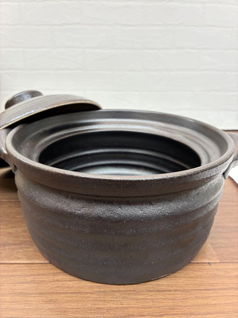 【未使用】萬古焼 特製二重蓋使用2合炊きご飯釜 ガスIH電子レンジ対応 千賀陶器