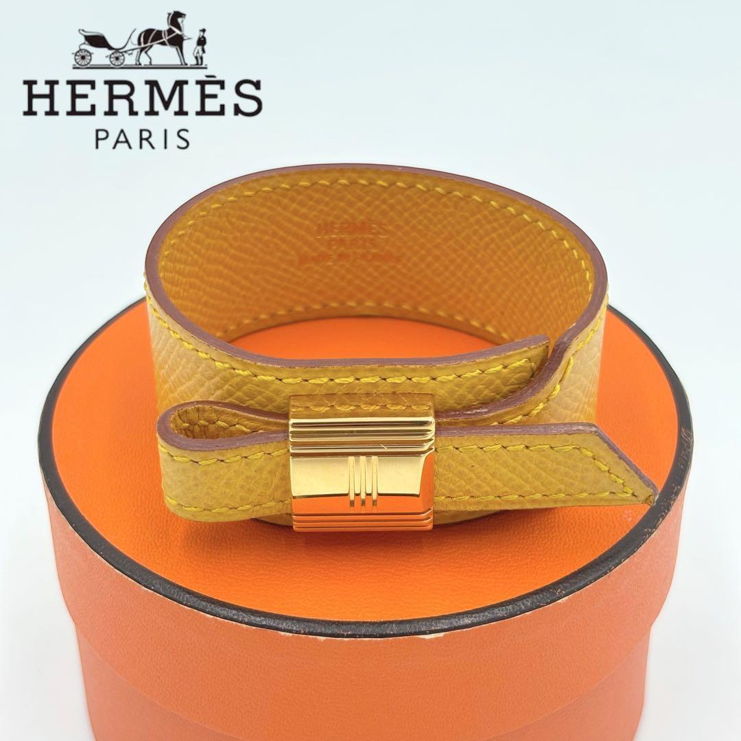 【美品】HERMES エルメス アルテミス レザー ブレスレット イエロー 箱付