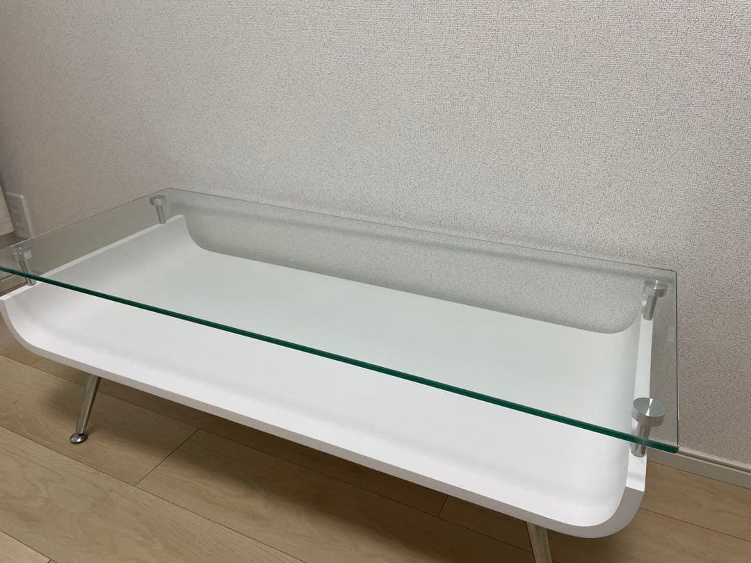 ガラス天板ローテーブル　ホワイト