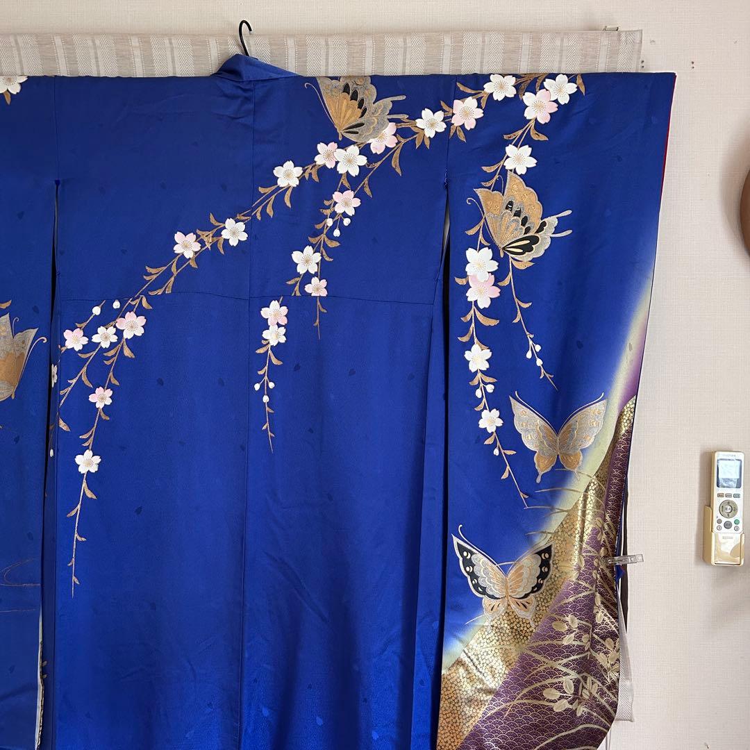 成人式　振袖　着物　正絹　青　肩身丈169㎝