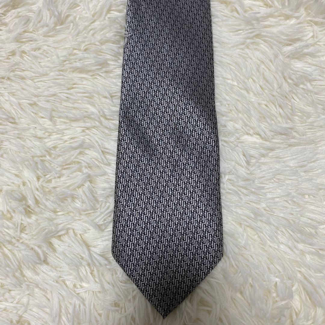 HERMES エルメス ネクタイ H柄 シルバー系 ファソネ 結婚式　成人式