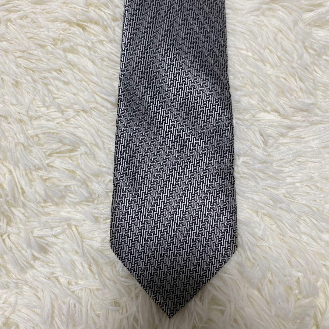 HERMES エルメス ネクタイ H柄 シルバー系 ファソネ 結婚式　成人式