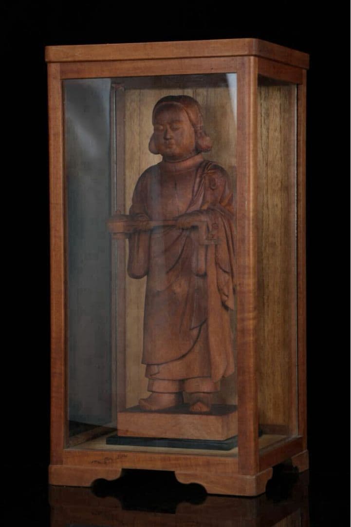 木彫 聖徳太子 孝養太子像 細密彫刻 ガラスケース付 高さ39cm 木造 彫刻像
