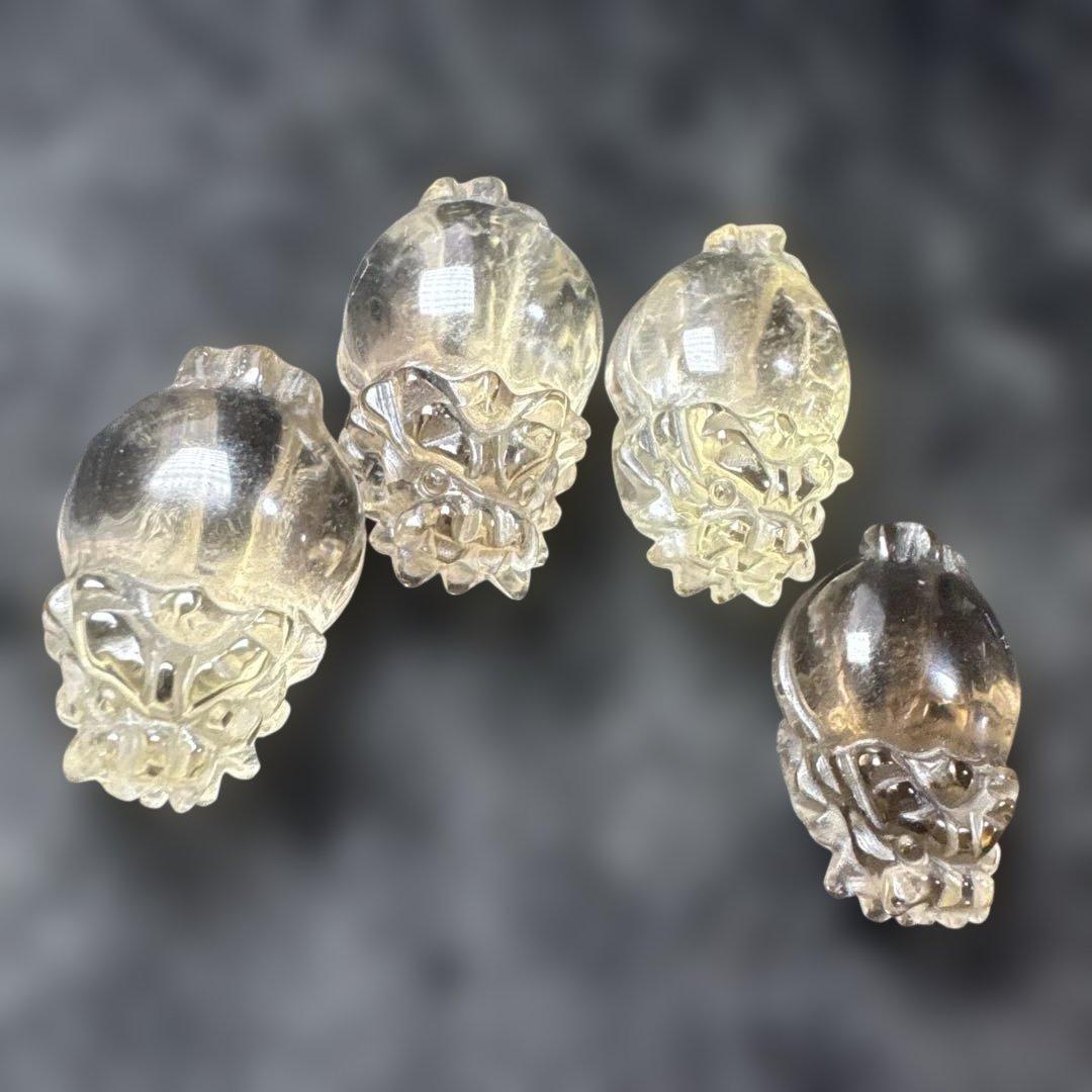 【高品質】透明　スモーキークォーツ　龍亀　ロングイセット