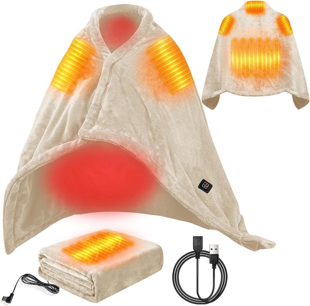 USB式肩掛け 電気毛布 速暖 電気ひざ掛け 180×130cm