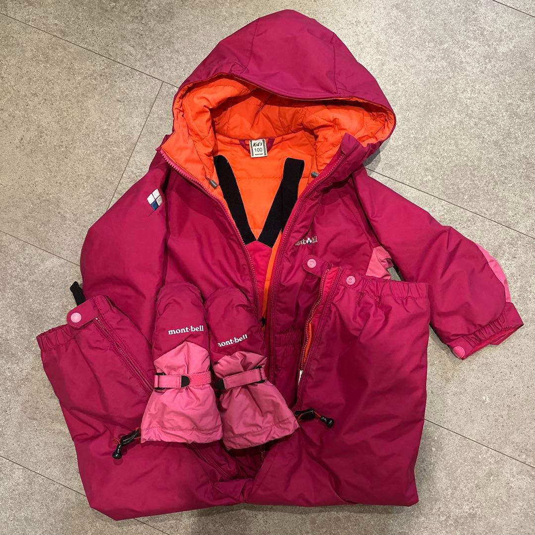 mont-bell 子供用スキーウェア Kids' 100 ピンク　手袋付き
