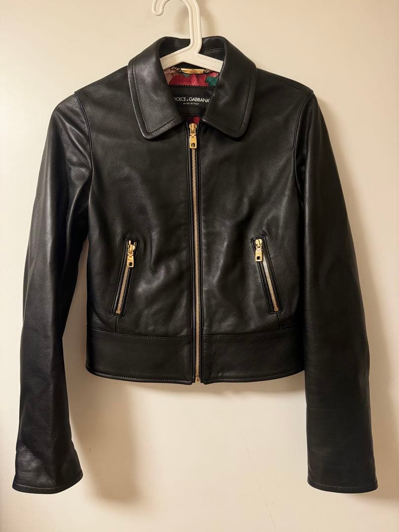 A*e様 ドルガバ　D&G レザーショートジャケット 黒 ゴールドファスナー