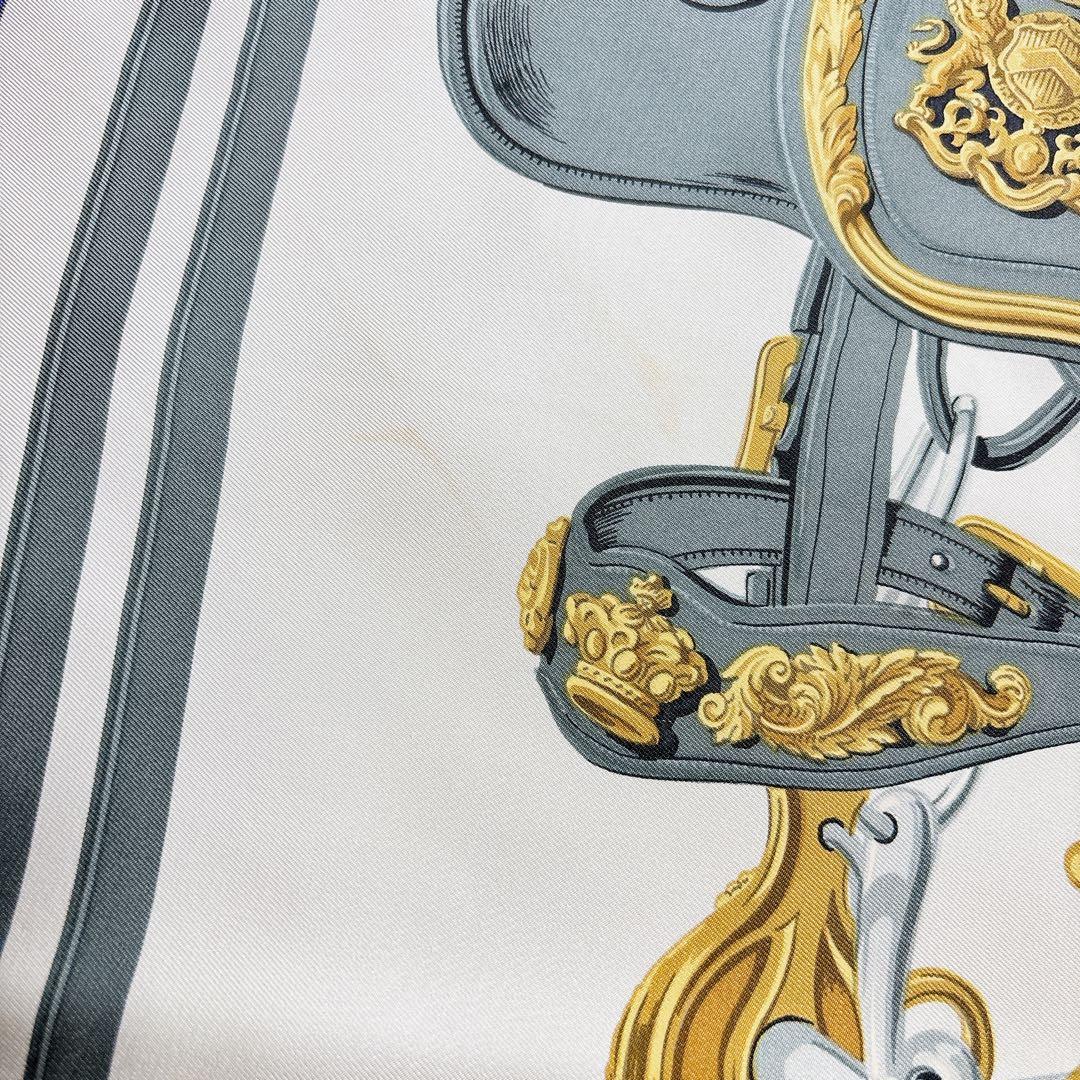 エルメス カレ90 式典の馬具 スカーフ シルク ブルー ゴールド