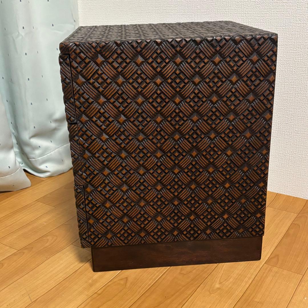 木彫り細工　寄木細工　三段引き出し　高級民芸家具　小物収納
