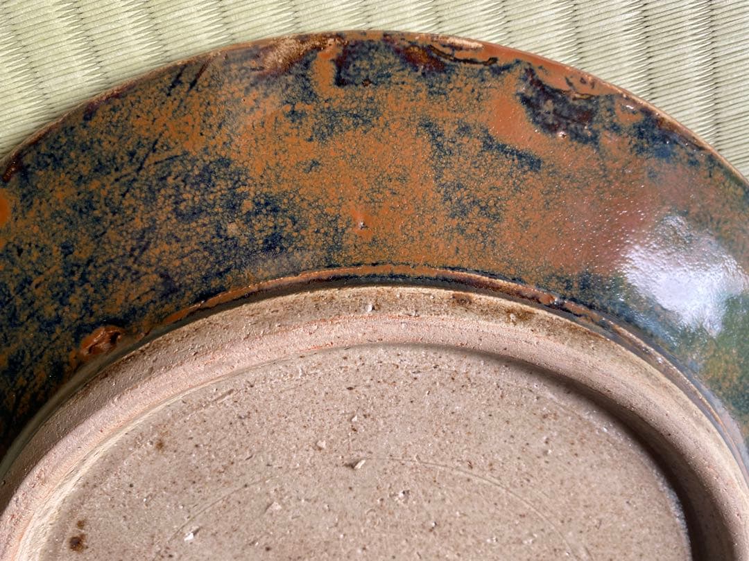 極上！優美大皿人間国宝濱田庄司作 《唐黍文柿釉抜絵皿》（検益子焼浜田庄司