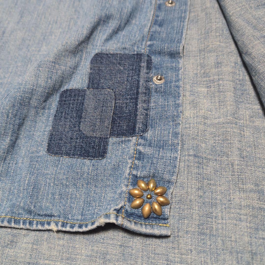 レミレリーフ REMI RELIEF メタルスタッズ デニムシャツ XL スカル
