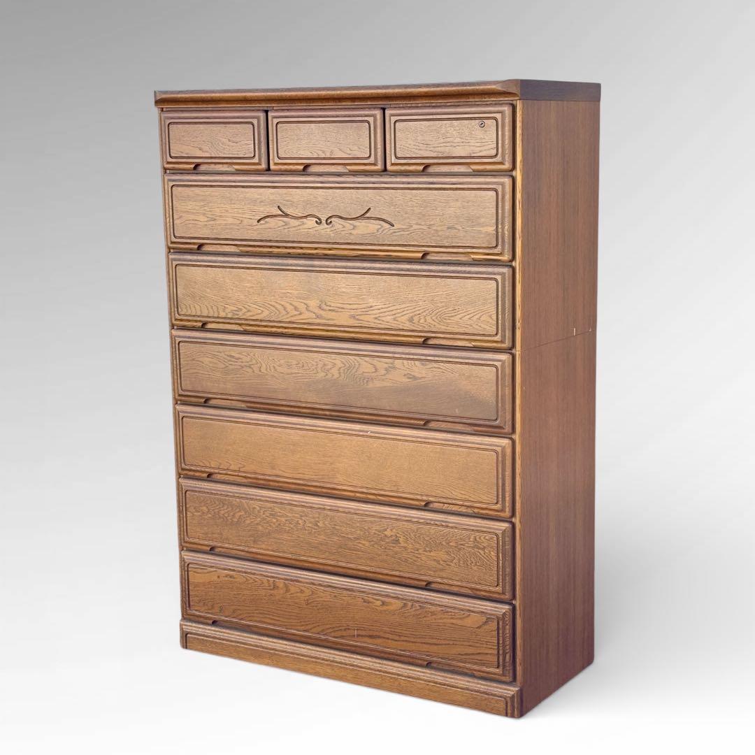 起立木工 ハイチェスト 7段 国産 ナラ材 鍵付き 婚礼家具 クラシック