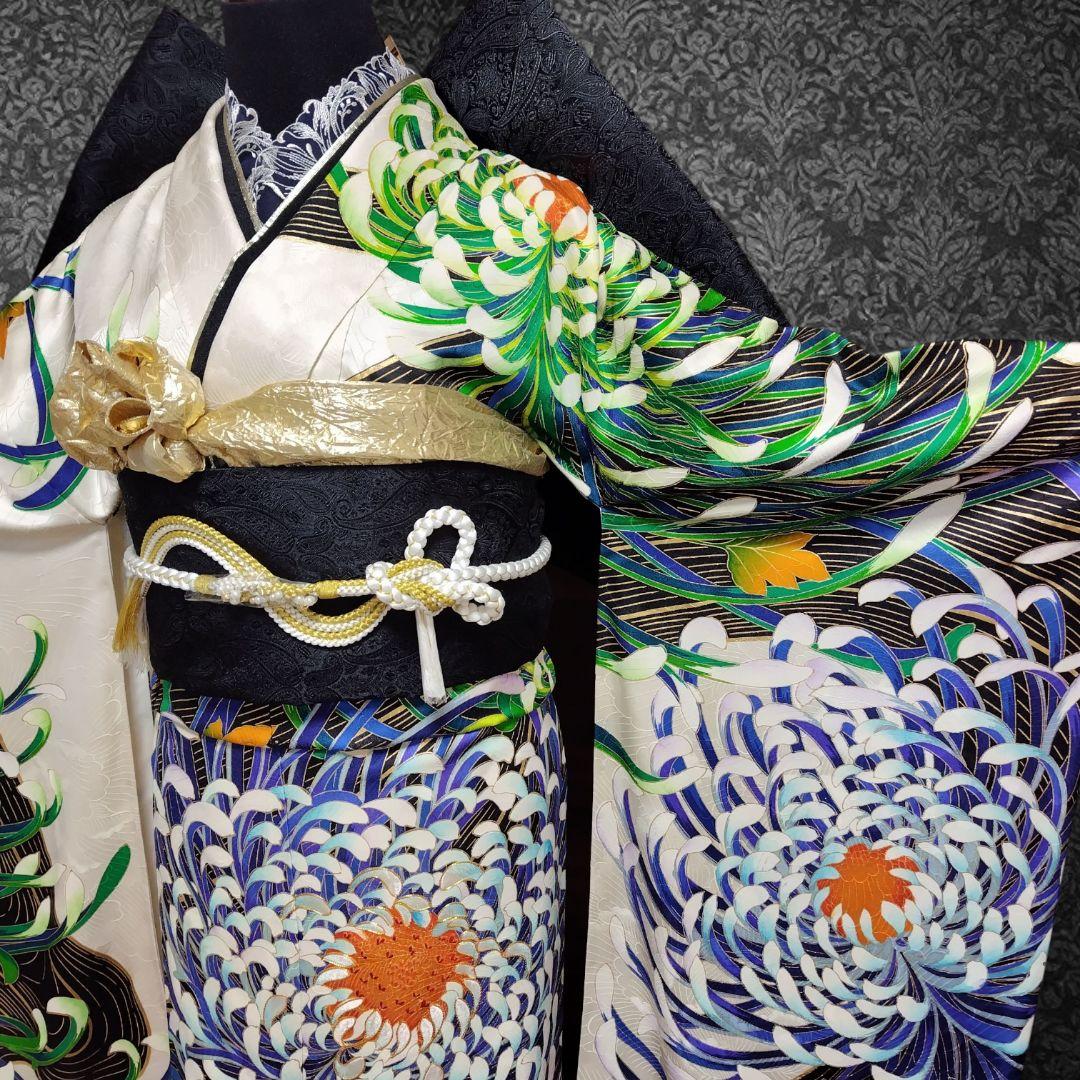 振袖フルセット(7点)・成人式・大輪花模様・金彩加工・金駒刺繍・正絹・逸品
