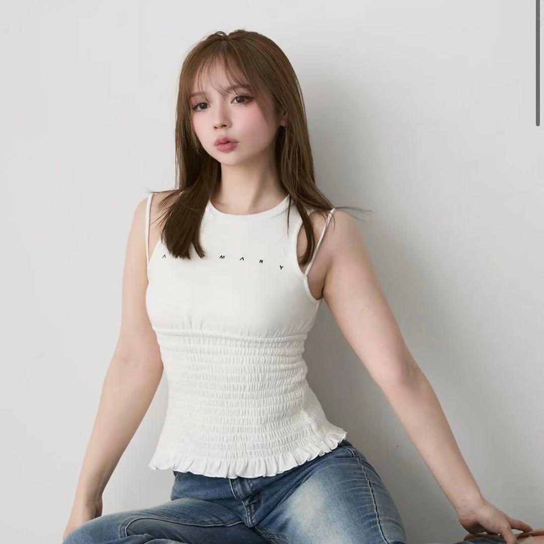 トップス AM1296 Ami shirring logo tops andmary
