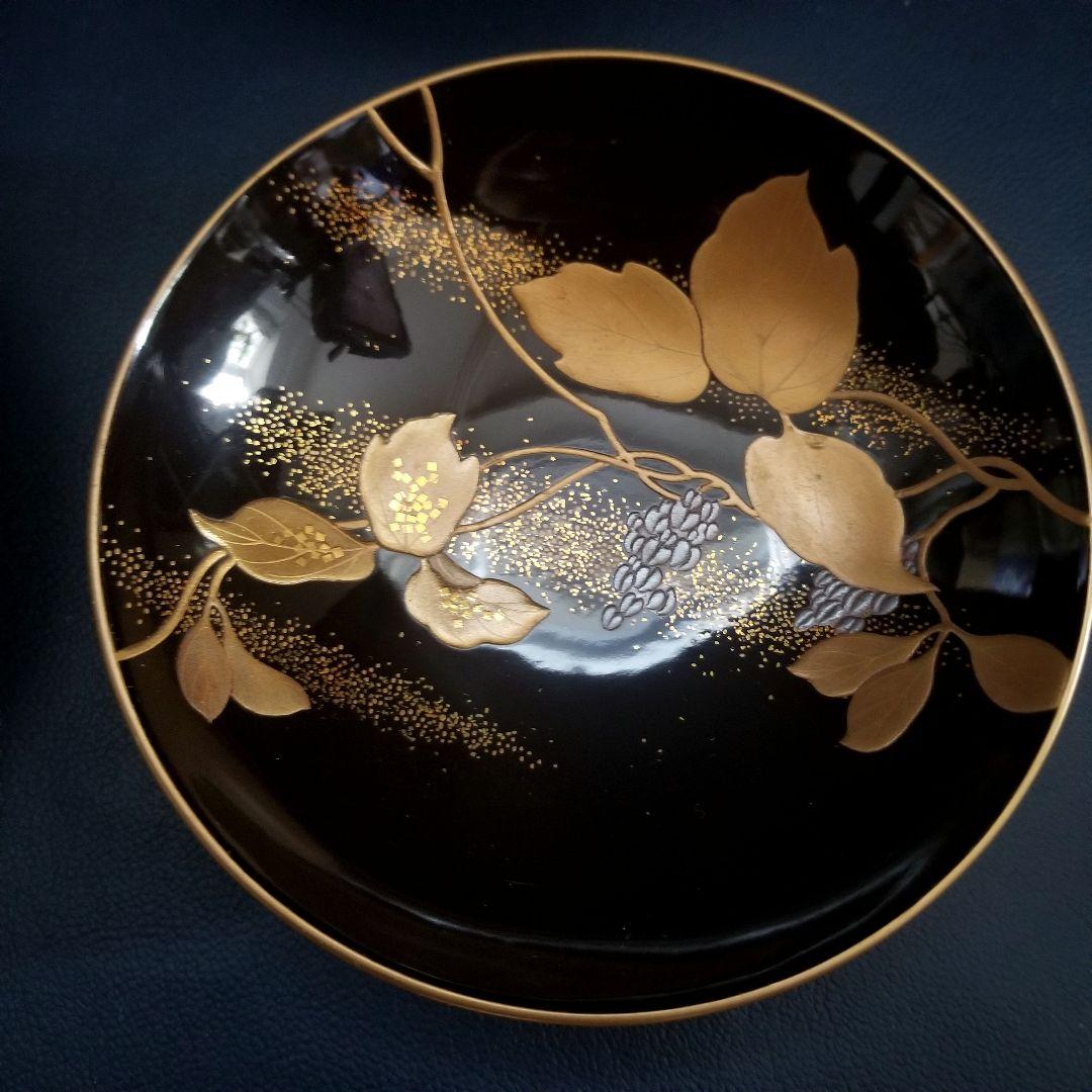 美品 輪島塗 黒漆塗 本金加賀蒔絵 金銀彩内・見返し総蒔絵 吸物椀 雑煮 2客