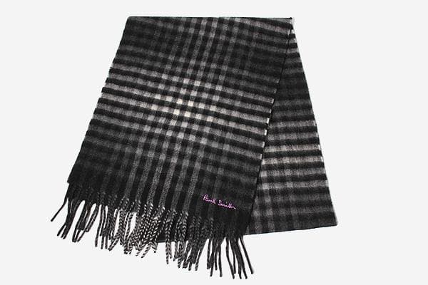 ポールスミス カシミヤ100％ チェック フリンジ マフラー ストール 英国製