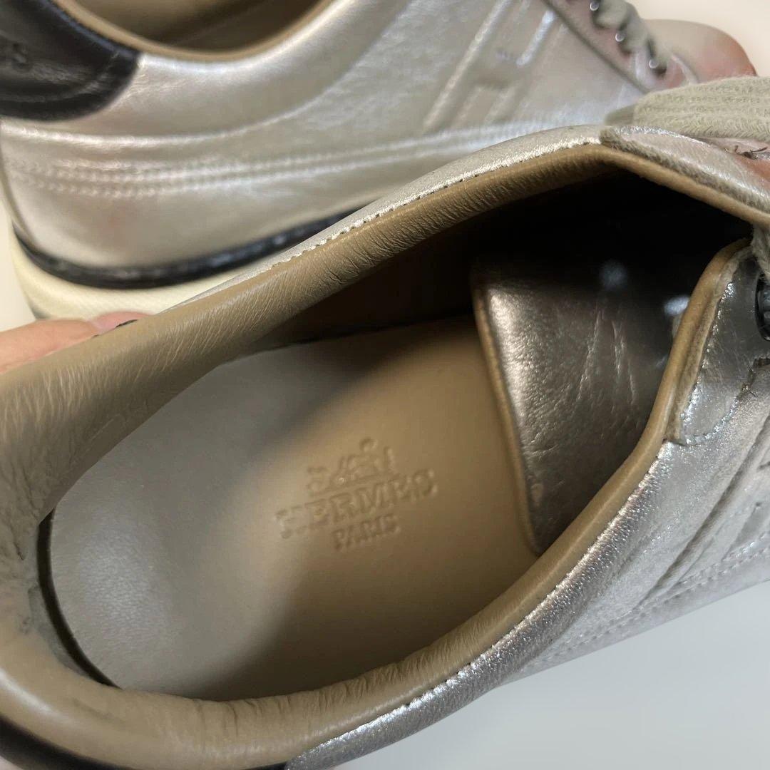 HERMES シルバー スニーカー 37