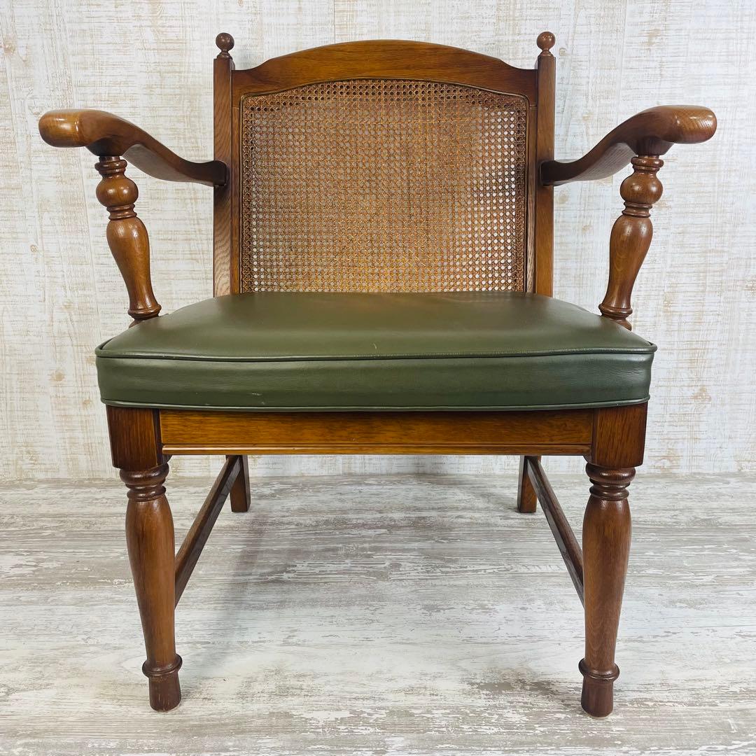 飛騨産業 キツツキ アームチェア ビンテージ 穂高ラタン背　オールド調　肘掛椅子