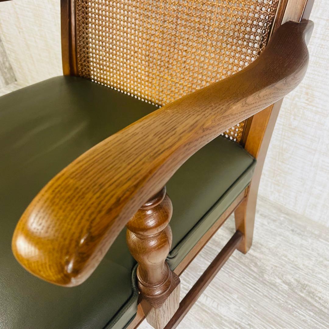 飛騨産業 キツツキ アームチェア ビンテージ 穂高ラタン背　オールド調　肘掛椅子