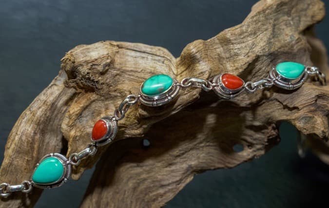 【週末限定セール】天然ターコイズ＆天然赤珊瑚 シルバー925 ブレスレット
