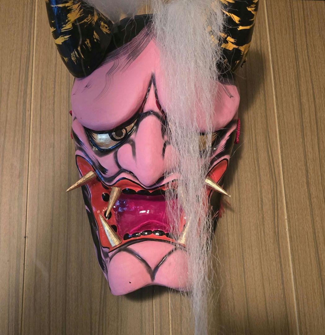 神楽面 ピンク 黒 角付き 期間限定