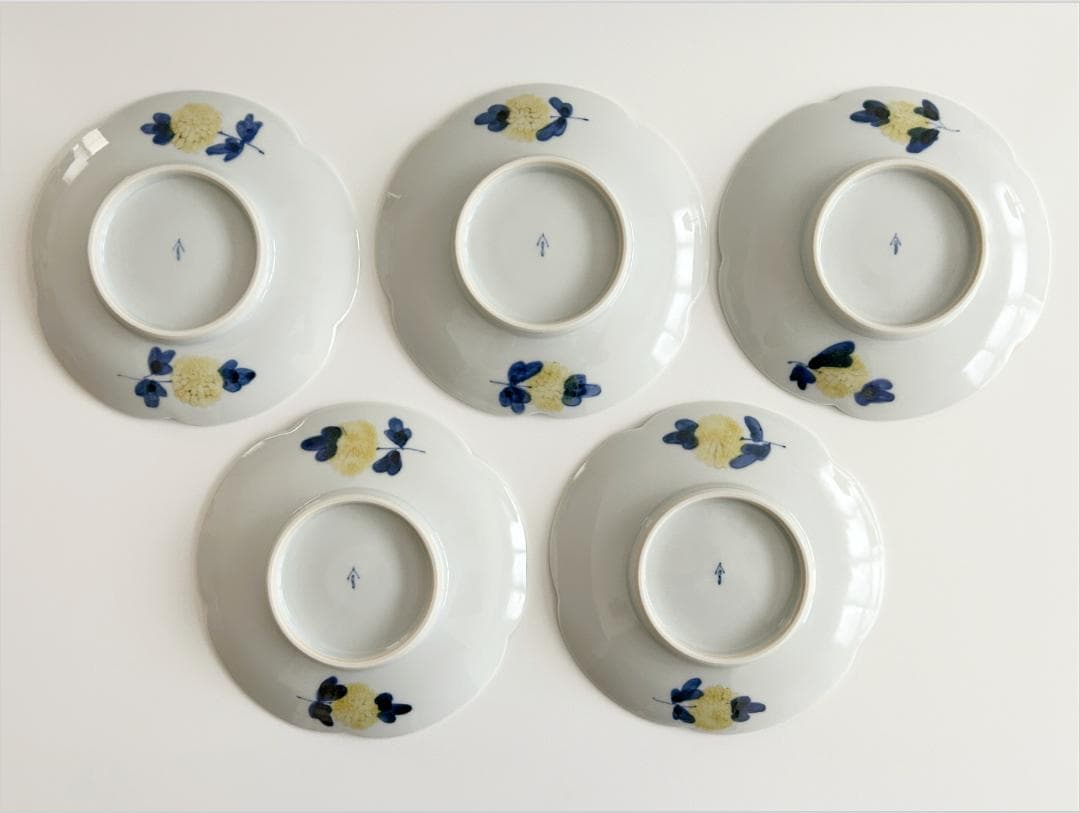 九谷焼 宮腰綾 菊唐草 花型5寸皿 ５枚