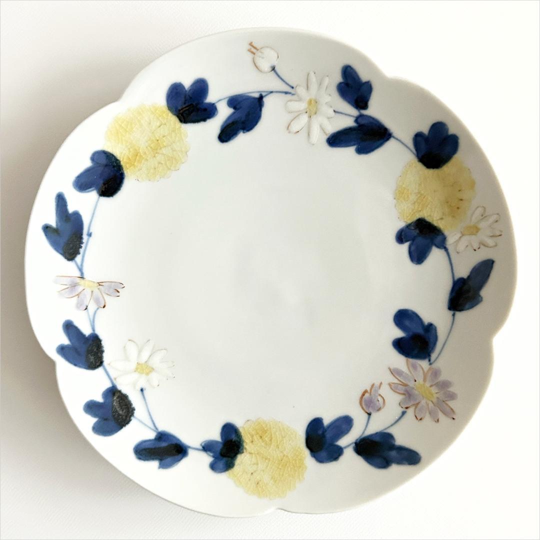 九谷焼 宮腰綾 菊唐草 花型5寸皿 ５枚